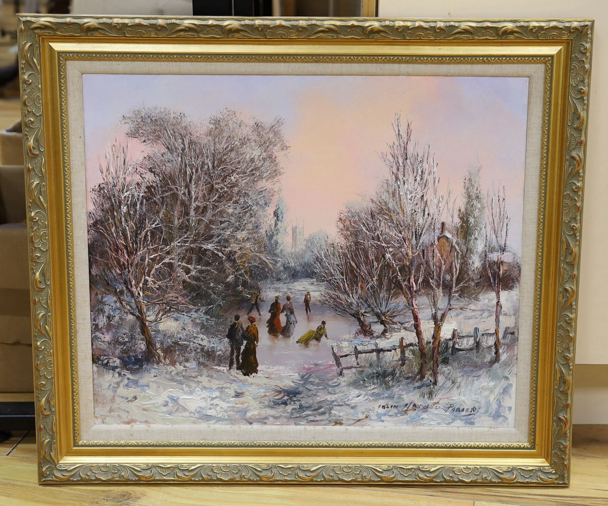 Colin Maxwell Parsons (1936-), oil on canvas, Victorian skating scene, signed, 50 x 60cm